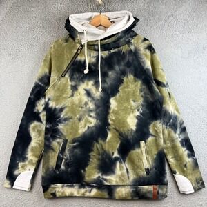 New Ampersand Avenue Womens Tie Dye Double Hood Hoodie Green Black Large